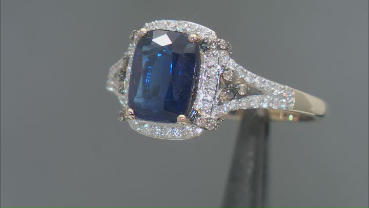 Blue Kyanite With White & Champagne Diamond 14k Yellow Gold Ring 2.81ctw Video Thumbnail