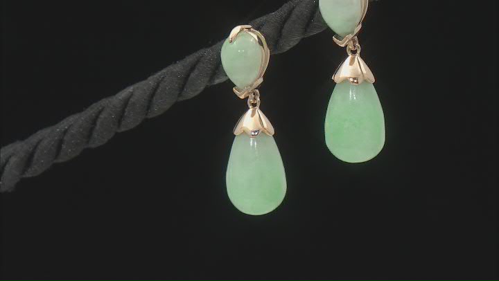 Green Jadeite 14k Yellow Gold Earrings Video Thumbnail