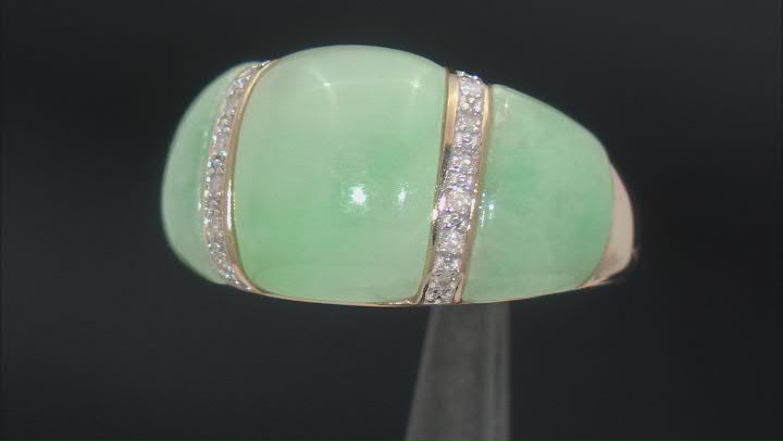 Green Jadeite With White Diamond 14k Yellow Gold Ring 0.05ctw Video Thumbnail