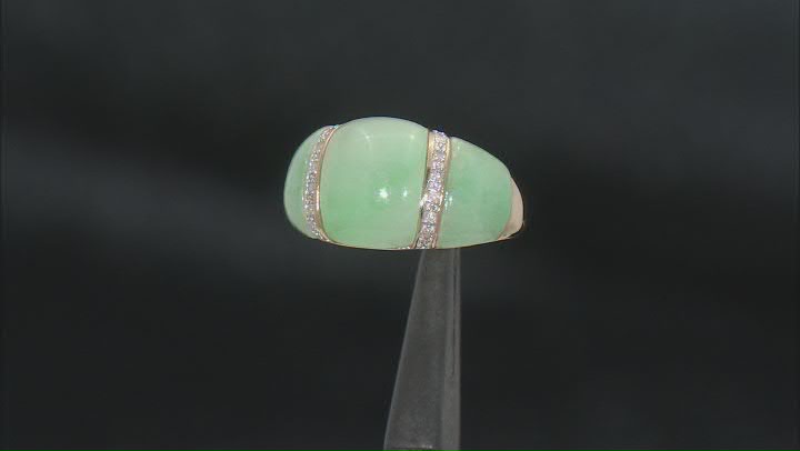 Green Jadeite With White Diamond 14k Yellow Gold Ring 0.05ctw Video Thumbnail