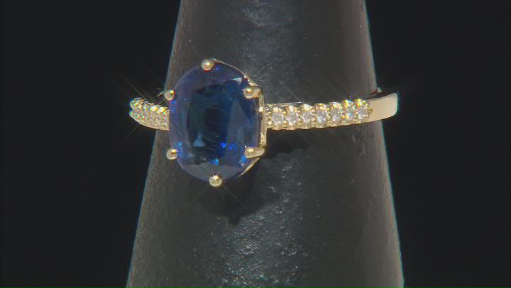 Blue Kyanite With White Diamond 14k Yellow Gold Ring 2.92ctw Video Thumbnail