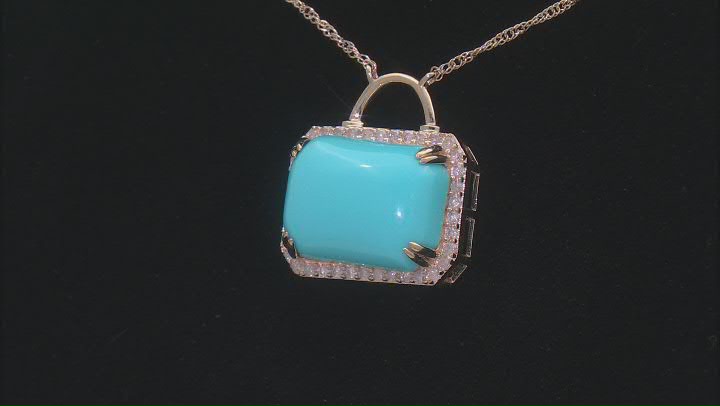 Blue Sleeping Beauty Turquoise With White Diamond 10k Yellow gold Necklace 0.23ctw Video Thumbnail