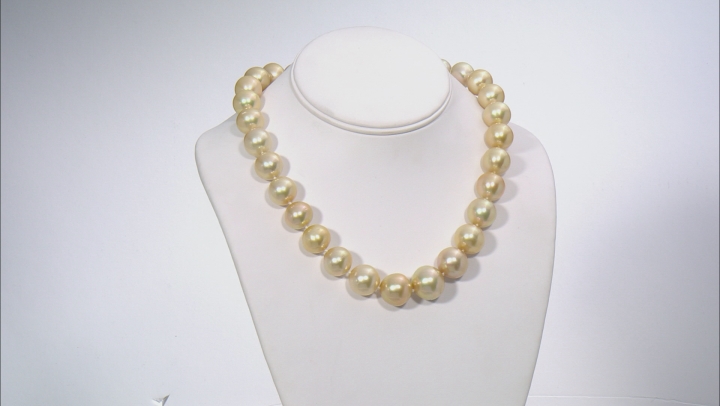 14-17mm Golden Cultured South Sea Pearl With Diamond Accents 14k Yellow Gold 18 Inch Strand Necklace Video Thumbnail