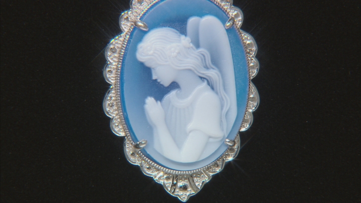 Blue Agate Angel Cameo Rhodium Over Sterling Silver Pendant With Chain Video Thumbnail