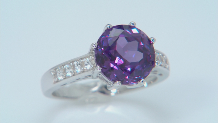 Purple Lab Created Color Change Sapphire Rhodium Over Silver Ring 4.88ctw Video Thumbnail