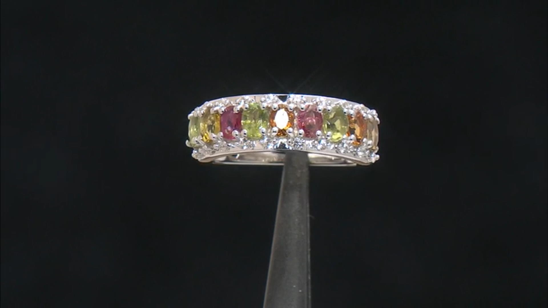 Multi-Tourmaline Rhodium Over Sterling Silver Band Ring 1.70ctw Video Thumbnail