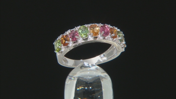 Multi-Tourmaline Rhodium Over Sterling Silver Band Ring 1.70ctw Video Thumbnail