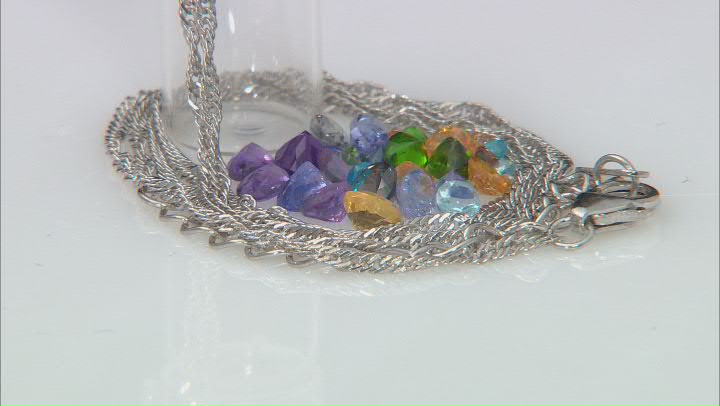 Mixed Color Multi-Gemstone Rhodium Over Sterling Silver Glass Prayer Box Pendant/Chain 5.01ctw Video Thumbnail