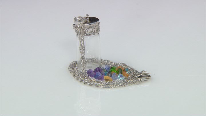 Mixed Color Multi-Gemstone Rhodium Over Sterling Silver Glass Prayer Box Pendant/Chain 5.01ctw Video Thumbnail