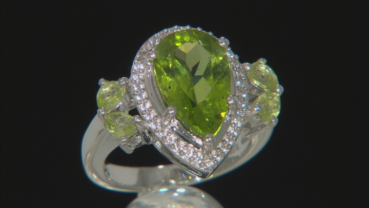 Green Manchurian Peridot(TM) Rhodium Over Sterling Silver Ring 4.64ctw Video Thumbnail