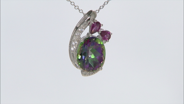 Mystic Fire® Green Topaz Rhodium Over Silver Pendant with Chain 6.25ctw Video Thumbnail