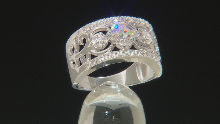 White Strontium Titanate And White Zircon Rhodium Over Sterling Silver Ring 2.14ctw Video Thumbnail